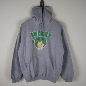 Y2K Lucky Charms Lucky? Promo Pullover Hoodie Gray Large 23x25